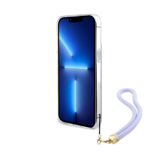 Maska za iPhone 15 Pro Guess Hc PC TPU Iridescent Glitter Pattern Peony Cordstrap ljubičasta - GUHCP15LHPELISU