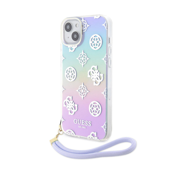 Maska za iPhone 15 Guess Hc PC TPU Iridescent Glitter Pattern Peony Cordstrap ljubičasta - GUHCP15SHPELISU