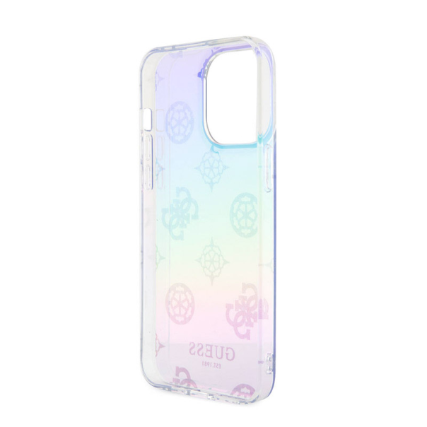 Maska za iPhone 15 Pro Guess Hc PC TPU Iridescent Glitter Pattern Peony Cordstrap ljubičasta - GUHCP15LHPELISU