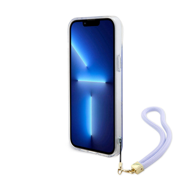 Maska za iPhone 15 Guess Hc PC TPU Iridescent Glitter Pattern Peony Cordstrap ljubičasta - GUHCP15SHPELISU