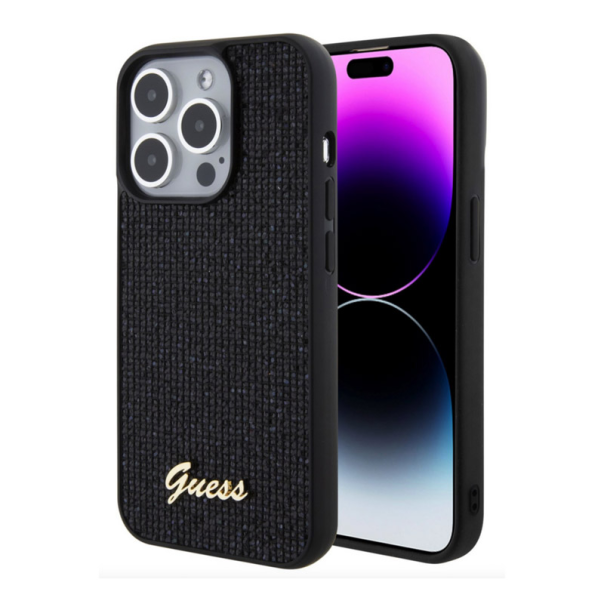 Maska za iPhone 15 Pro Guess Hc PU Disco Script Metal - GUHCP15LPMSDGSK-1