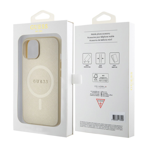 Maska za iPhone 15 bez Guess Hc PU Saffiano MagSafe - GUHMP15SPSAHMCB