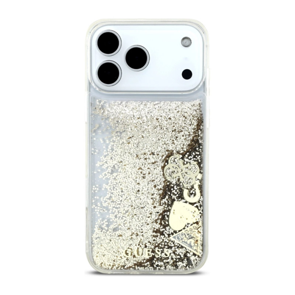 Maska za iPhone 17 Pro Max Guess Liq Glitter 4 Charms zlatna - DRO621579