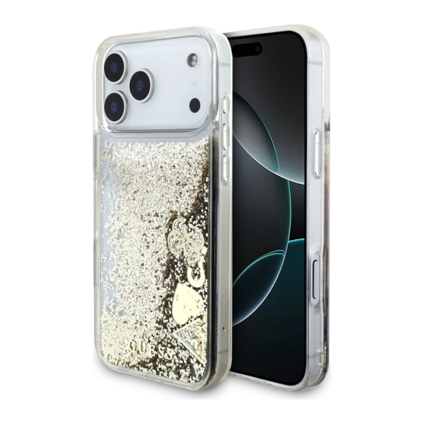 Maska za iPhone 17 Pro Guess Liq Glitter 4 Charms zlatna - DRO621578