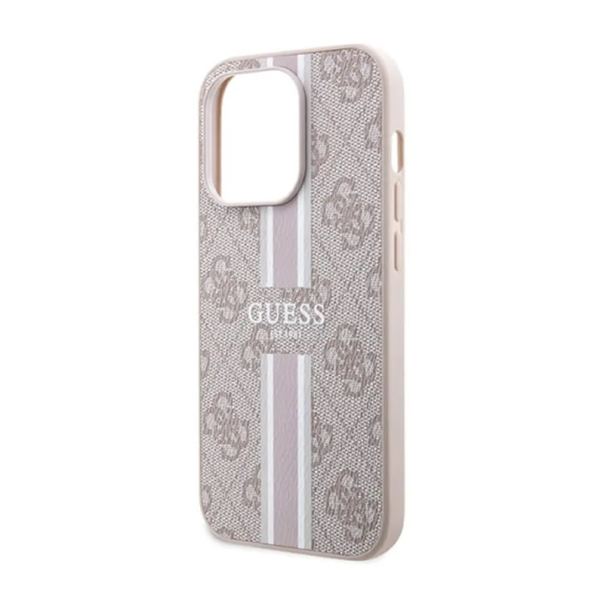 Maska za iPhone 15 Pro Guess MagSafe 4G Pu Printed Stripes roze - GUHMP15LP4RPSP