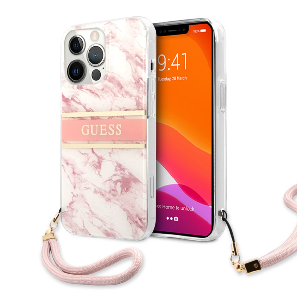 Maska za iPhone 13 Pro 61 in pink Guess Marble Strap - GUHCP13LKMABPI