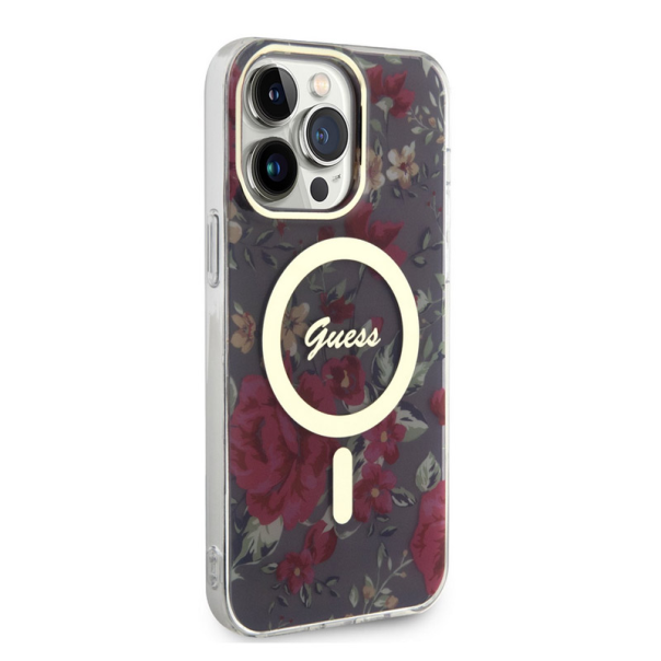 Maska za iPhone 14 Pro Kaki Guess PC/TPU Flowers IML MagSafe Compatible - GUHMP14LHCFWSA