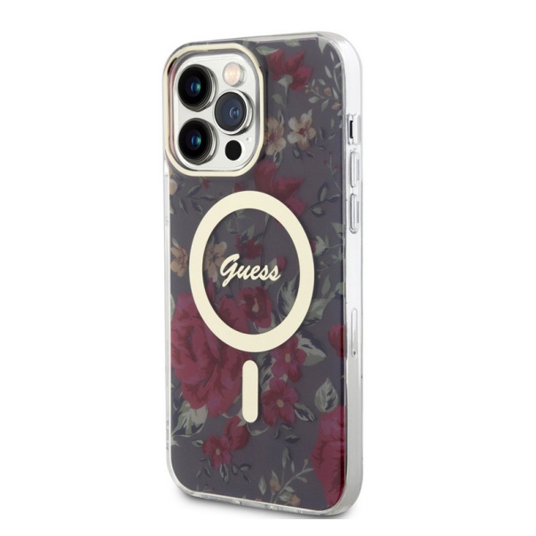 Maska za iPhone 14 Pro Kaki Guess PC/TPU Flowers IML MagSafe Compatible - GUHMP14LHCFWSA