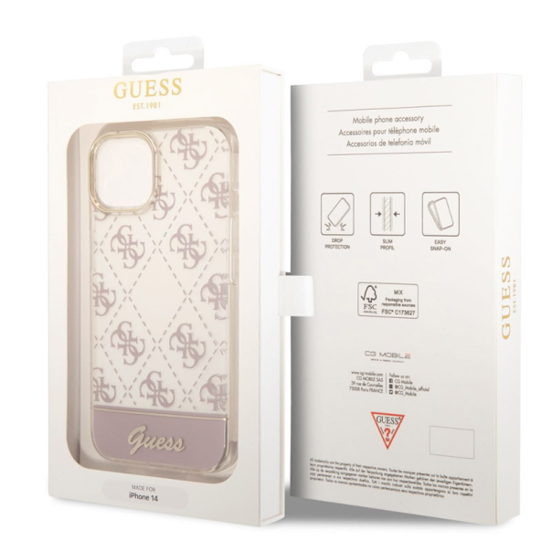 Maska za iPhone 14 Plus Guess PC/ TPU Peony Glitter Script Logo pink - GUHCP14MHG4MHP