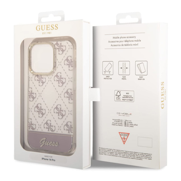 Maska za iPhone 14 Pro Guess PC/ TPU Peony Glitter Script Logo pink - GUHCP14LHG4MHP