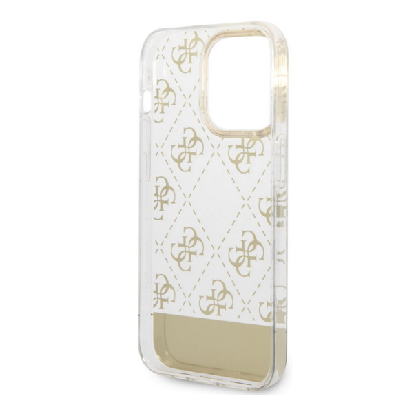 Maska za iPhone 14 Pro Guess PC/ TPU Peony Glitter Script Logo zlatna - GUHCP14LHG4MHG