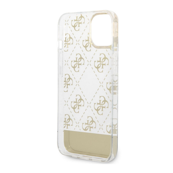 Maska za iPhone 14 Guess PC/ TPU Peony Glitter Script Logo zlatna - GUHCP14SHG4MHG