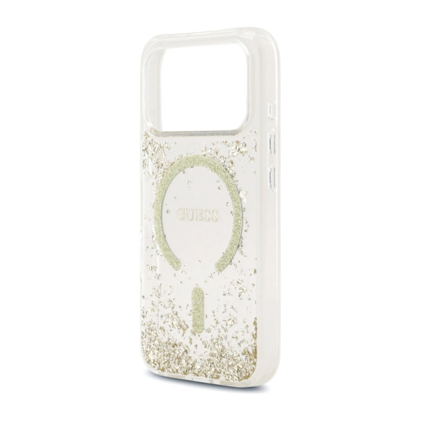 Maska Guess Resin Bottom Glitter MagSafe zaiPhone 17 Pro zlatna - DRO621575