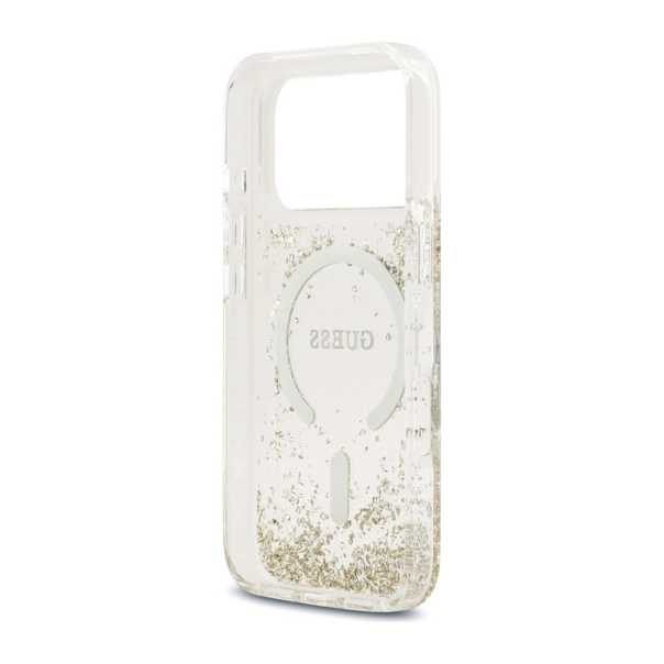 Maska Guess Resin Bottom Glitter MagSafe zaiPhone 17 Pro zlatna - DRO621575