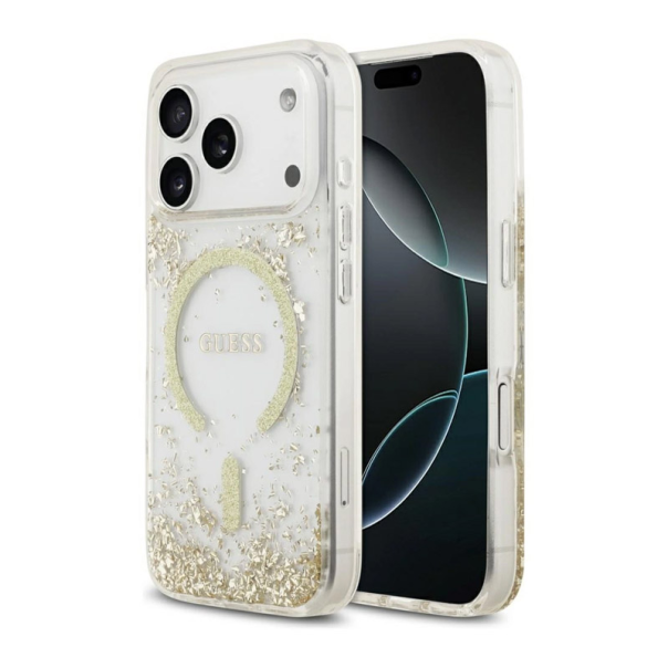 Maska Guess Resin Bottom Glitter MagSafe zaiPhone 17 Pro zlatna - DRO621575