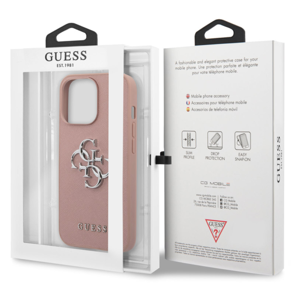 Maska za iPhone 13 Pro metal pink Guess Saffiano Big 4G - 203577