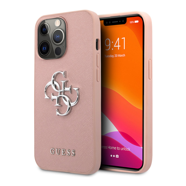 Maska za iPhone 13 Pro metal pink Guess Saffiano Big 4G - 203577