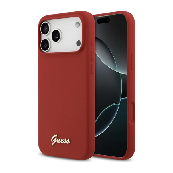 Maska za iPhone 17 Pro Max Guess Silicone Script Metal Logo MagSafe Phone Case Cover crvena - DRO621571