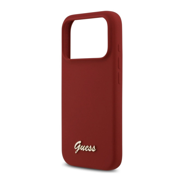 Maska za iPhone 17 Pro Guess Silicone Script Metal Logo MagSafe Phone Case Cover crvena - DRO621570