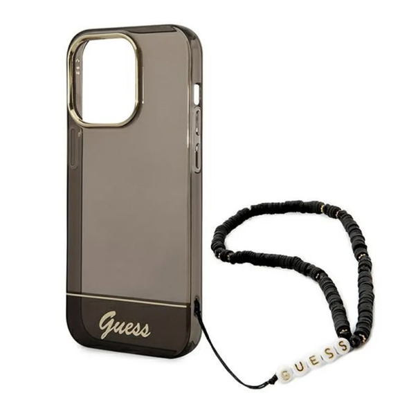 Maska za iPhone 14 Pro hardcase Translucent Pearl Strap Guess crna - GUHCP14LHGCOHK