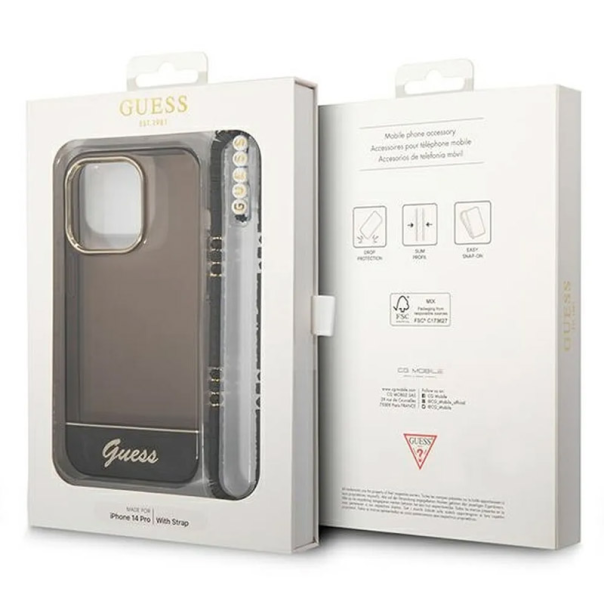 Maska za iPhone 14 Pro hardcase Translucent Pearl Strap Guess crna - GUHCP14LHGCOHK