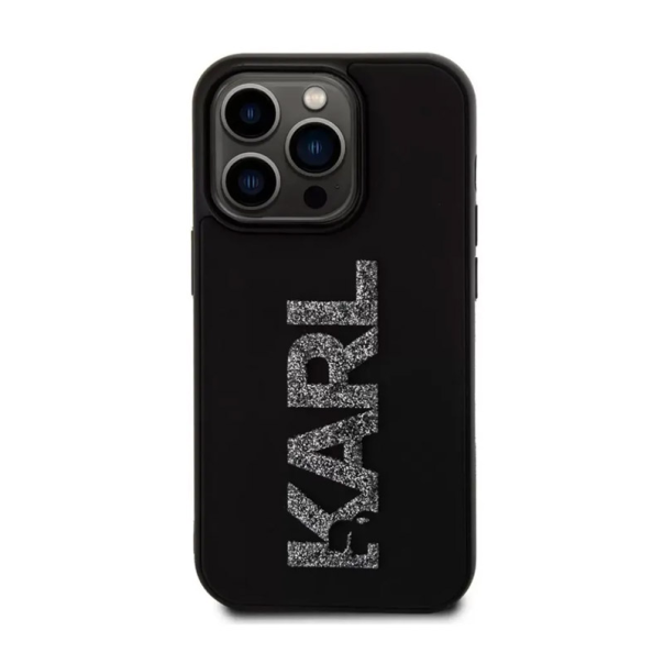 Maska za iPhone 15 Pro Max Karl Lagerfeld 3D Rubber Glitter Logo crna - KLHCP15X3DMBKCK