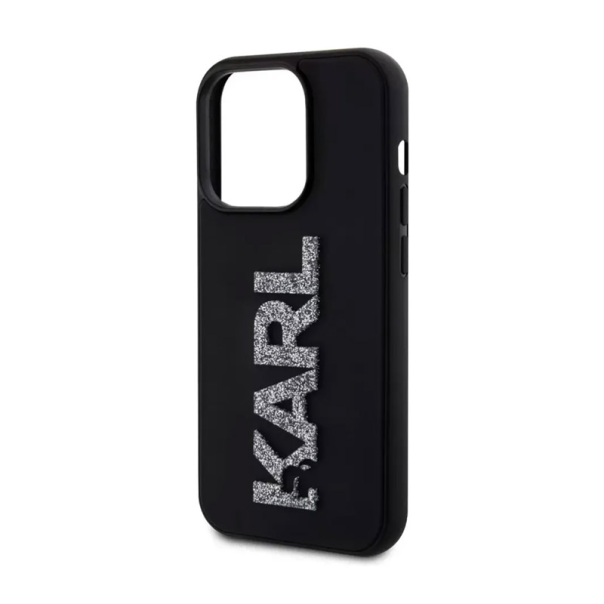 Maska za iPhone 15 Pro Max Karl Lagerfeld 3D Rubber Glitter Logo crna - KLHCP15X3DMBKCK