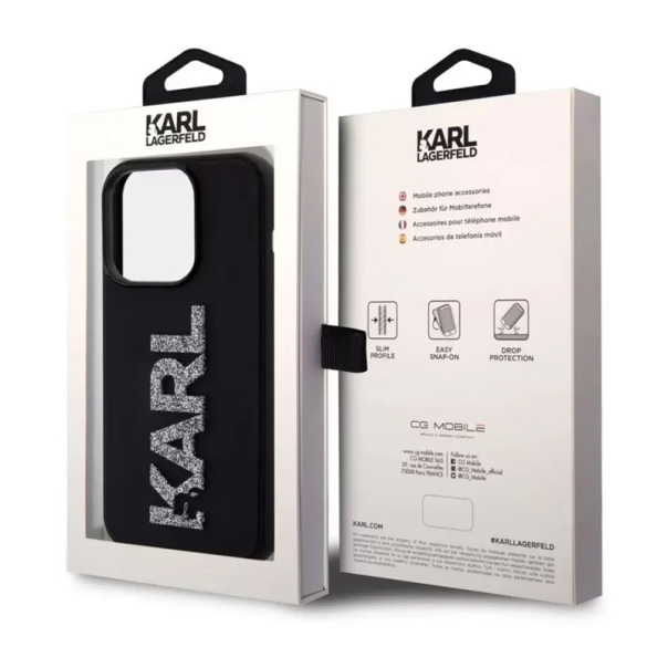 Maska za iPhone 15 Pro Max Karl Lagerfeld 3D Rubber Glitter Logo crna - KLHCP15X3DMBKCK