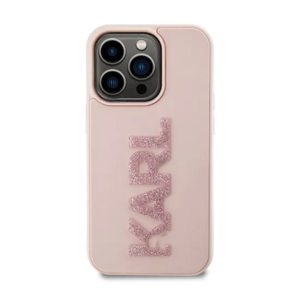 Maska za iPhone 15 Pro Karl Lagerfeld 3D Rubber Glitter Logo roze - KLHCP15L3DMBKCP