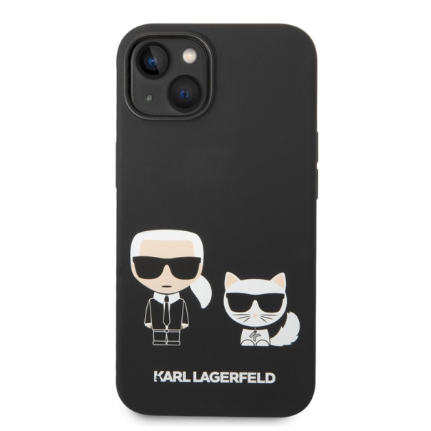 Maska za iPhone 14 Karl Lagerfeld and Choupette Liquid Silicone crna - KLHCP14SSSKCK