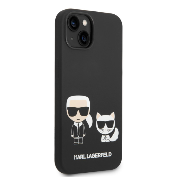 Maska za iPhone 14 Karl Lagerfeld and Choupette Liquid Silicone crna - KLHCP14SSSKCK
