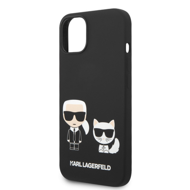 Maska za iPhone 14 Karl Lagerfeld and Choupette Liquid Silicone crna - KLHCP14SSSKCK
