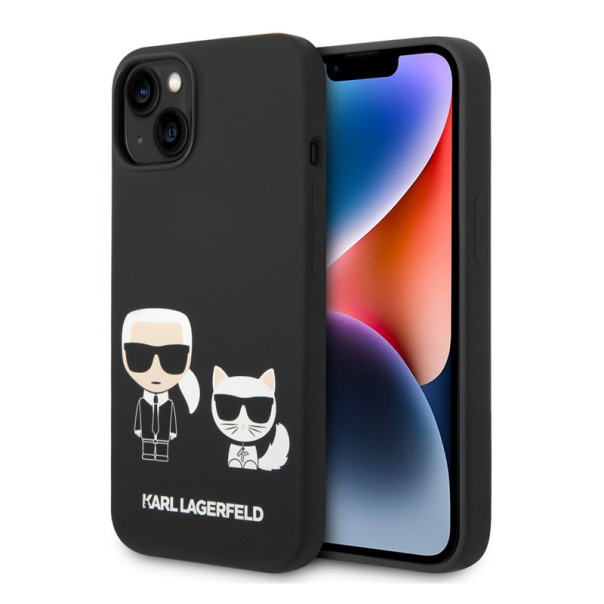 Maska za iPhone 14 Karl Lagerfeld and Choupette Liquid Silicone crna - KLHCP14SSSKCK