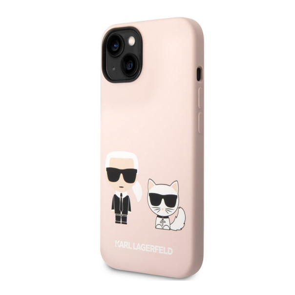 Maska za iPhone 14 Karl Lagerfeld and Choupette Liquid Silicone Pink - KLHCP14SSSKCI