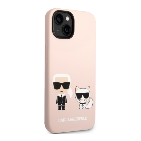 Maska za iPhone 14 Karl Lagerfeld and Choupette Liquid Silicone Pink - KLHCP14SSSKCI