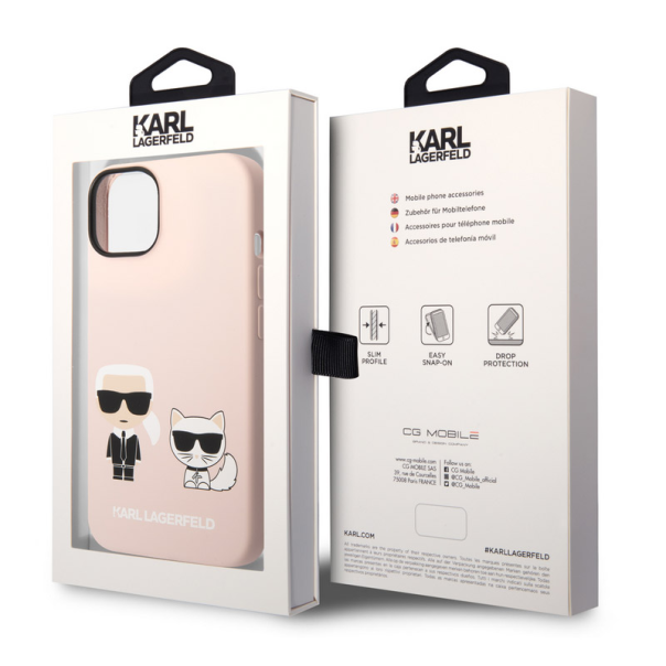 Maska za iPhone 14 Karl Lagerfeld and Choupette Liquid Silicone Pink - KLHCP14SSSKCI
