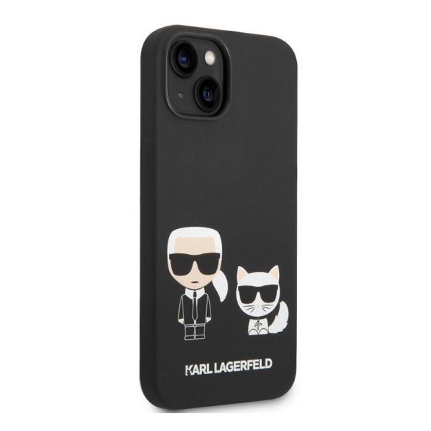 Maska za iPhone 14 Plus Karl Lagerfeld and Choupette Liquid Silicone crna - KLHCP14MSSKCK