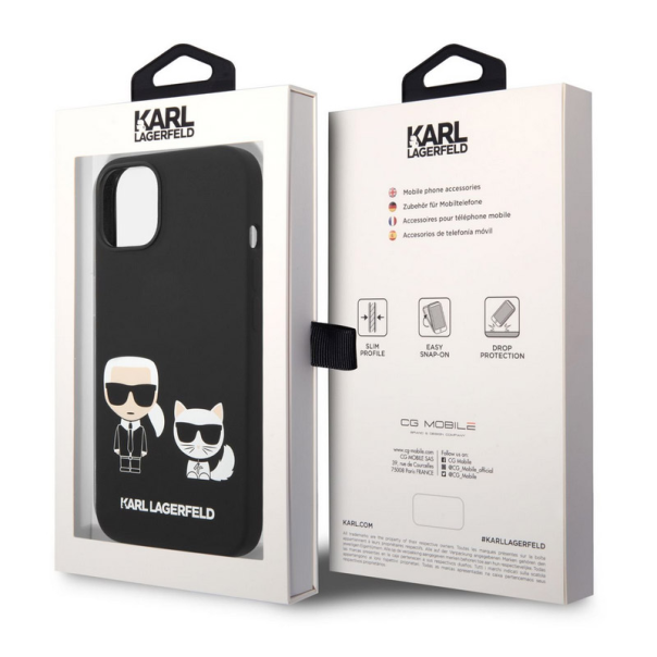 Maska za iPhone 14 Plus Karl Lagerfeld and Choupette Liquid Silicone crna - KLHCP14MSSKCK