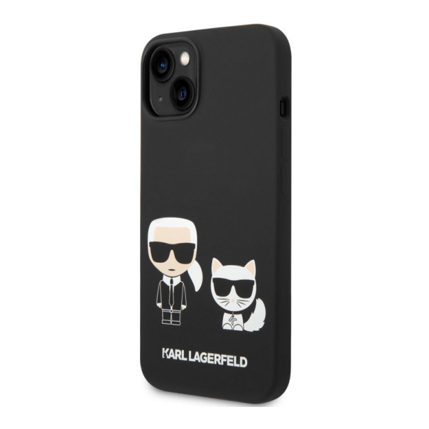 Maska za iPhone 14 Plus Karl Lagerfeld and Choupette Liquid Silicone crna - KLHCP14MSSKCK