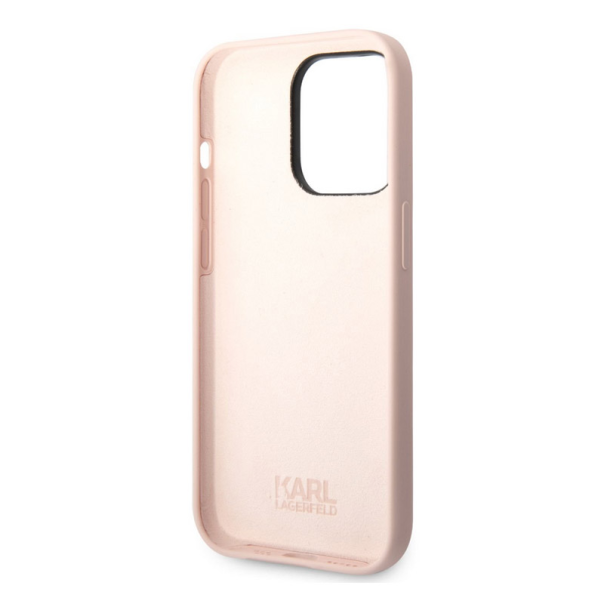 Maska za iPhone 14 Pro Karl Lagerfeld and Choupette Liquid Silicone Pink - KLHCP14LSSKCI