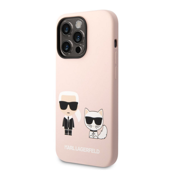 Maska za iPhone 14 Pro Karl Lagerfeld and Choupette Liquid Silicone Pink - KLHCP14LSSKCI