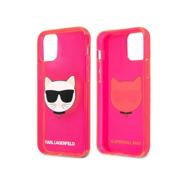 Maska za iPhone 12 Mini (54) pink Karl Lagerfeld Cat Fluo - KLHCP12SCHTRP