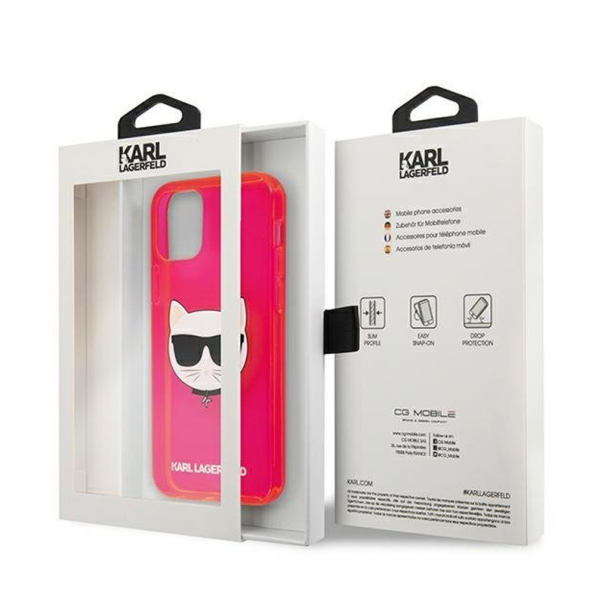 Maska za iPhone 12 Mini (54) pink Karl Lagerfeld Cat Fluo - KLHCP12SCHTRP