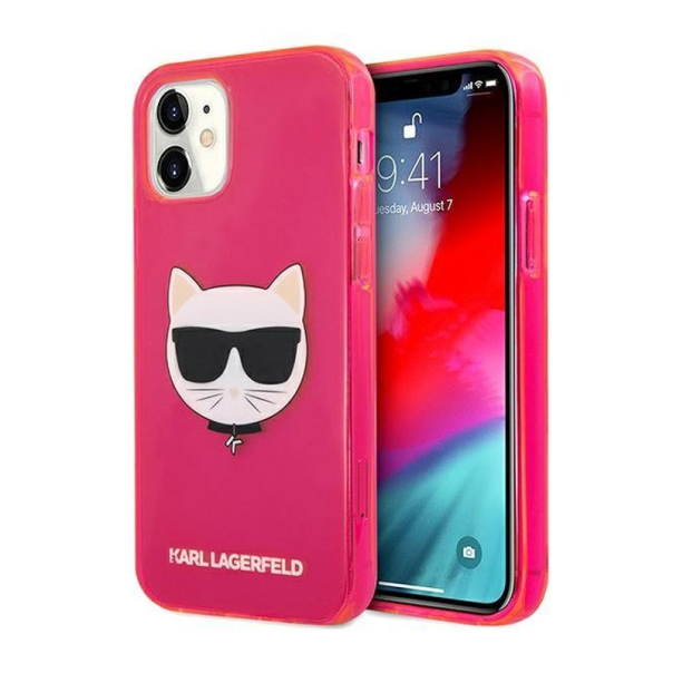 Maska za iPhone 12 Mini (54) pink Karl Lagerfeld Cat Fluo - KLHCP12SCHTRP