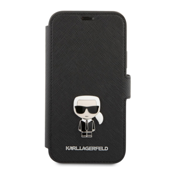Maska na preklop Karl Lagerfeld Flip Saffiano iPhone 12 Pro Max crna - KLFLBKP12LIKMSBK