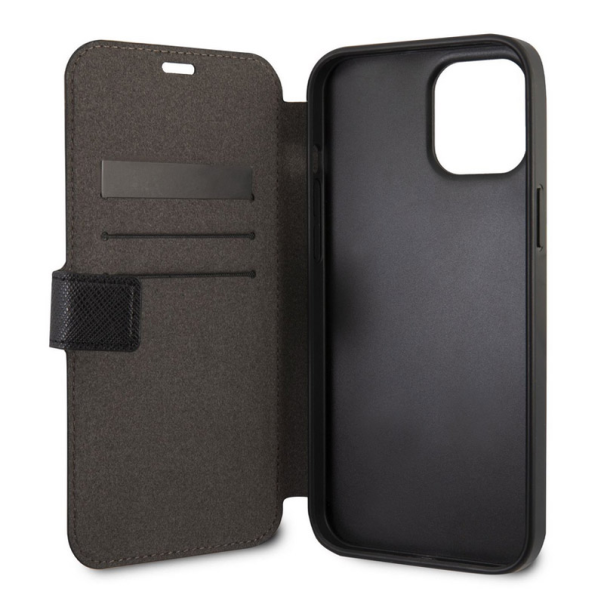 Maska na preklop Karl Lagerfeld Flip Saffiano iPhone 12 Pro Max crna - KLFLBKP12LIKMSBK