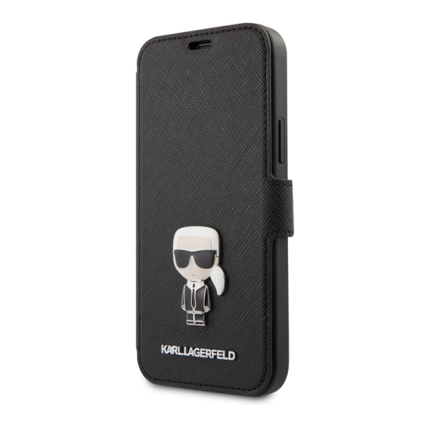 Maska na preklop Karl Lagerfeld Flip Saffiano iPhone 12 Pro Max crna - KLFLBKP12LIKMSBK
