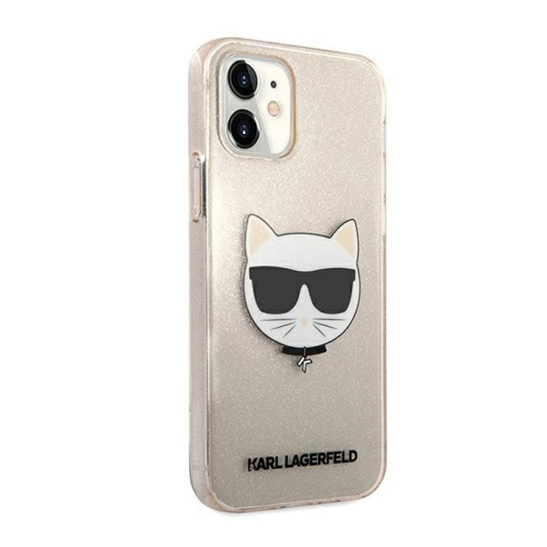 Maska za iPhone 12 Mini zlatna Karl Lagerfeld Glitter Cat - KLHCP12SCHTUGLGO