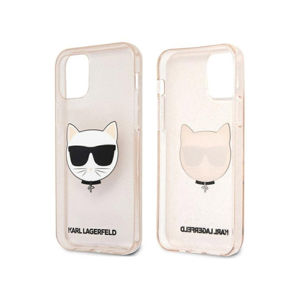 Maska za iPhone 12 Mini zlatna Karl Lagerfeld Glitter Cat - KLHCP12SCHTUGLGO