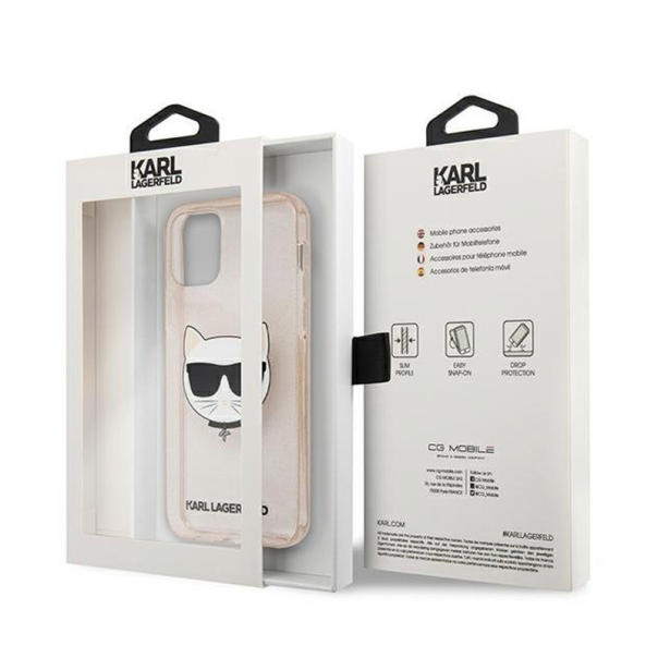 Maska za iPhone 12 Pro Max zlatna Karl Lagerfeld Glitter Cat - KLHCP12LCHTUGLGO